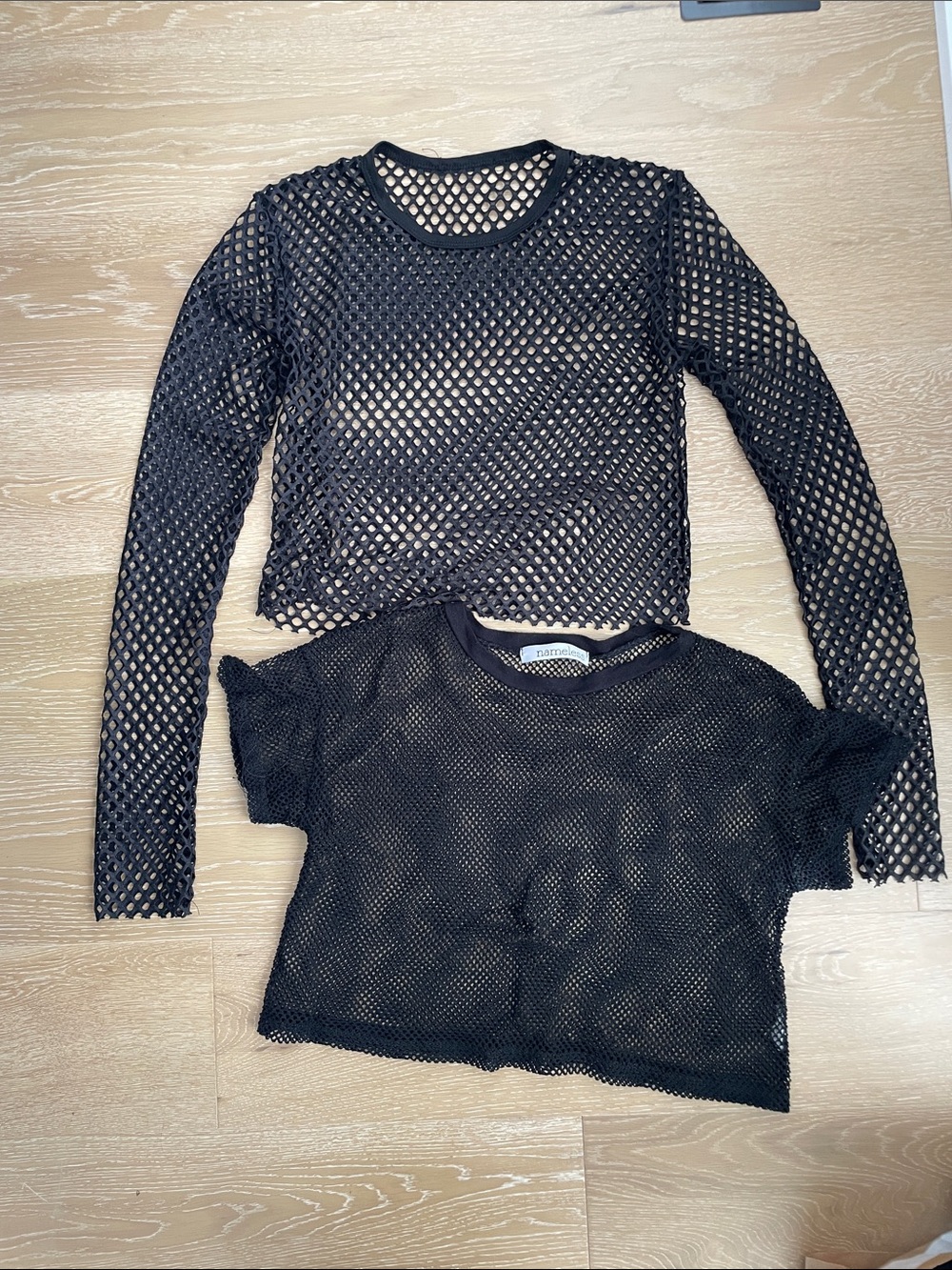 Black Fishnet Crop Tops Bundle - Long Sleeve & Short Sleeve Set